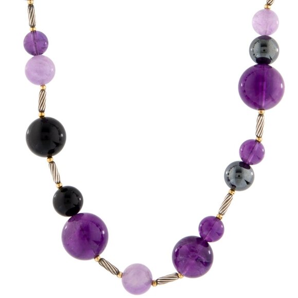 DAVID YURMAN 18K YG & STERLING  AMETHYST, ONYX & HEMATINE POPCORN NECKLACE - Picture 5 of 9